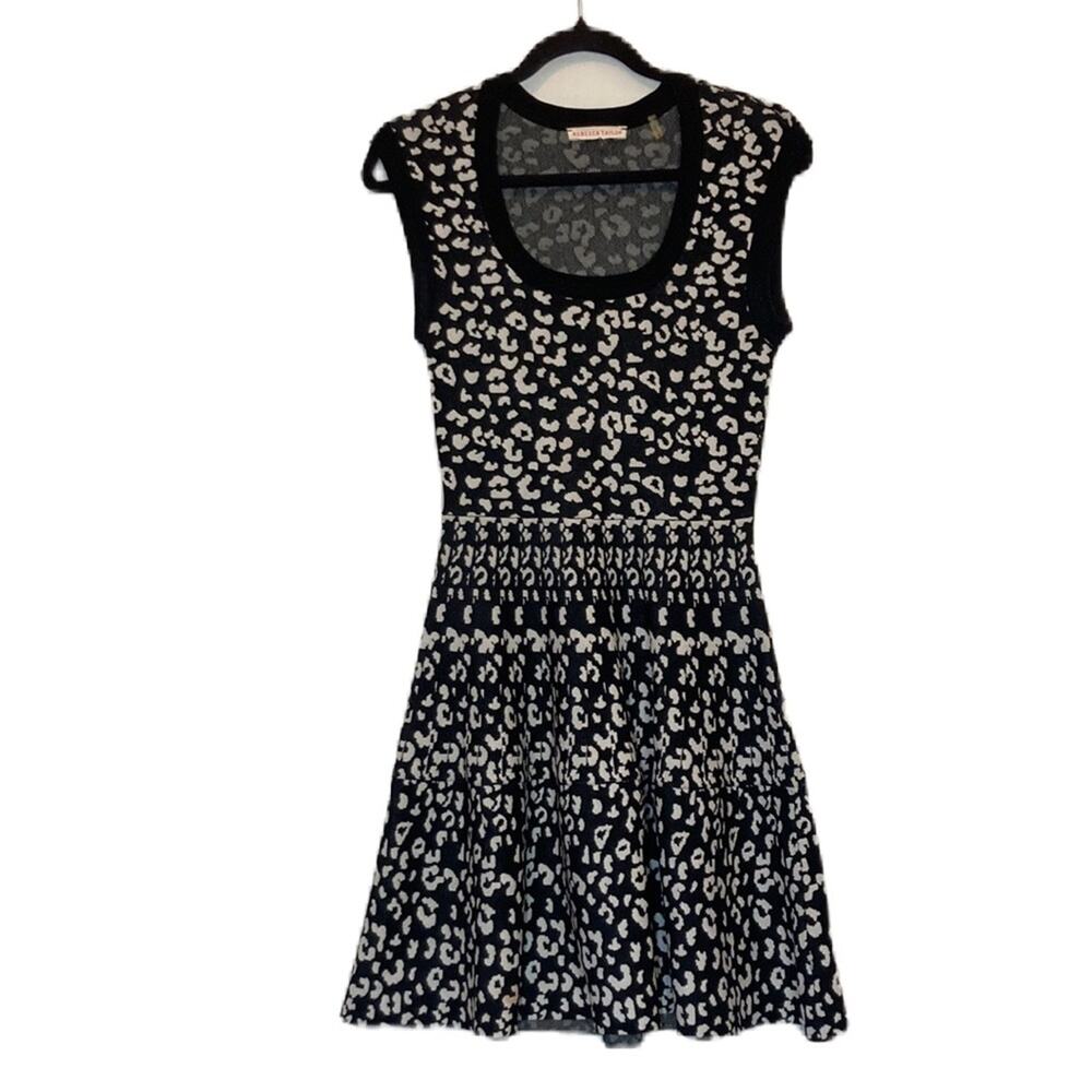 Rebecca Taylor Black & White Cheetah Leopard Print Sweater Dress Size S
